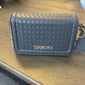 Bebe Charcoal Woven Crossbody Bag